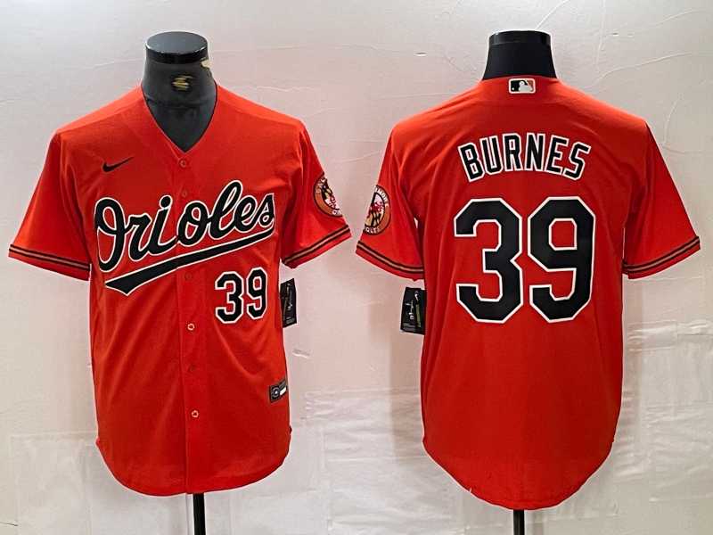 Mens Baltimore Orioles #39 Corbin Burnes Number Orange Cool Base Stitched Jersey